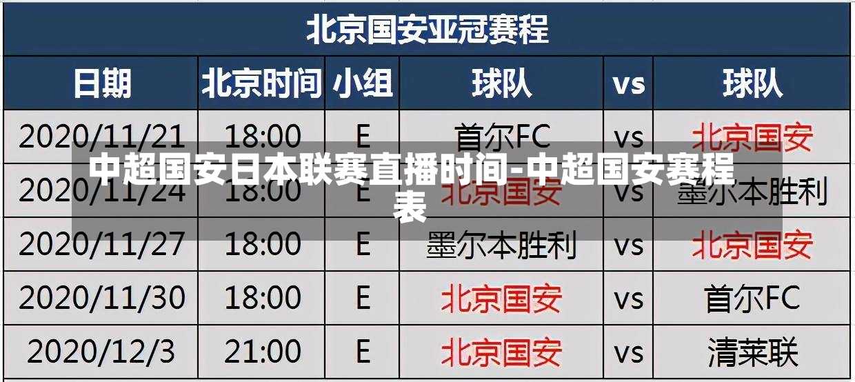 中超国安日本联赛直播时间-中超国安赛程表
